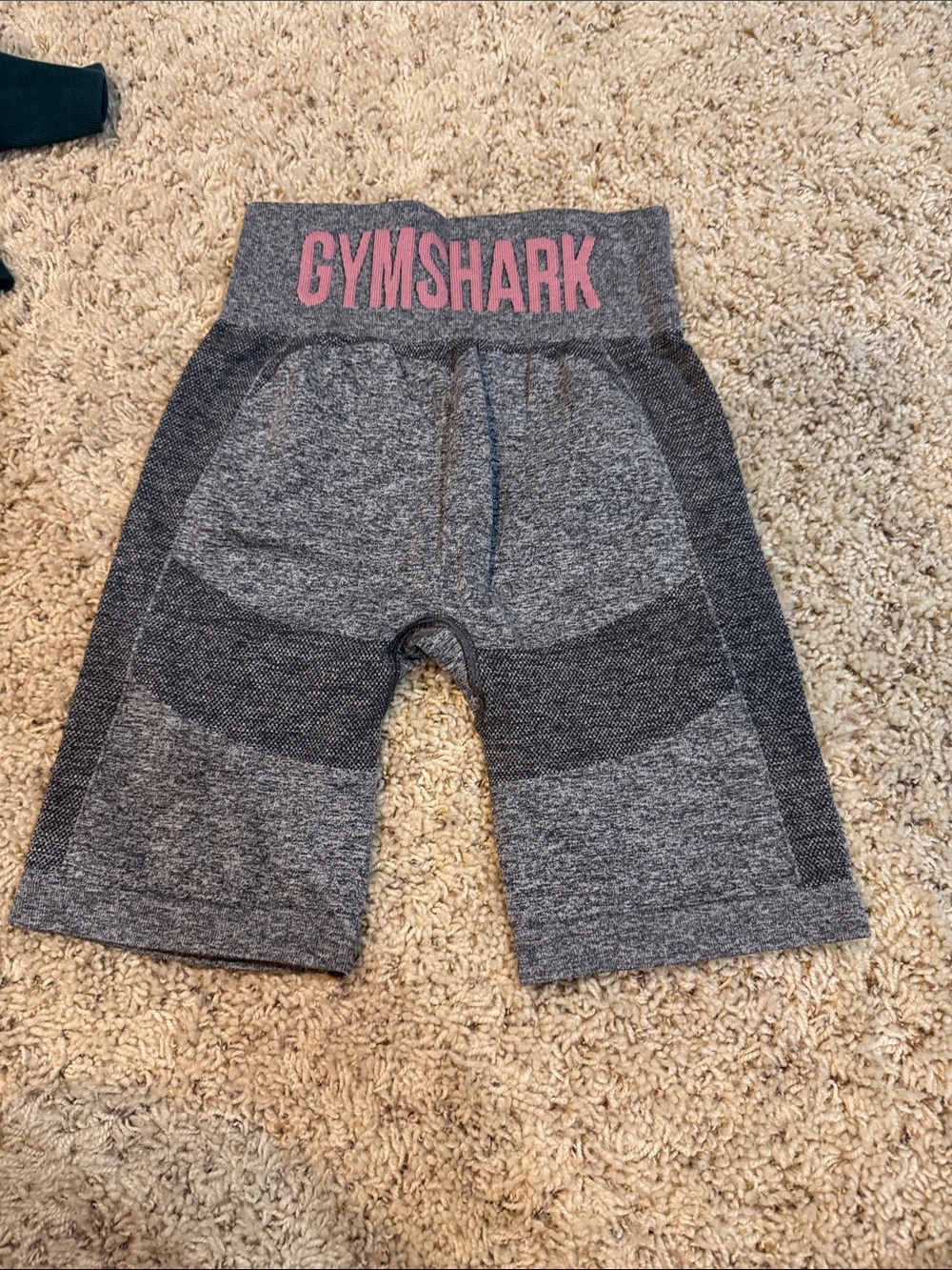 Gymshark Women’s Gray Seamless Athletic Shorts with Pink Logo Waistband